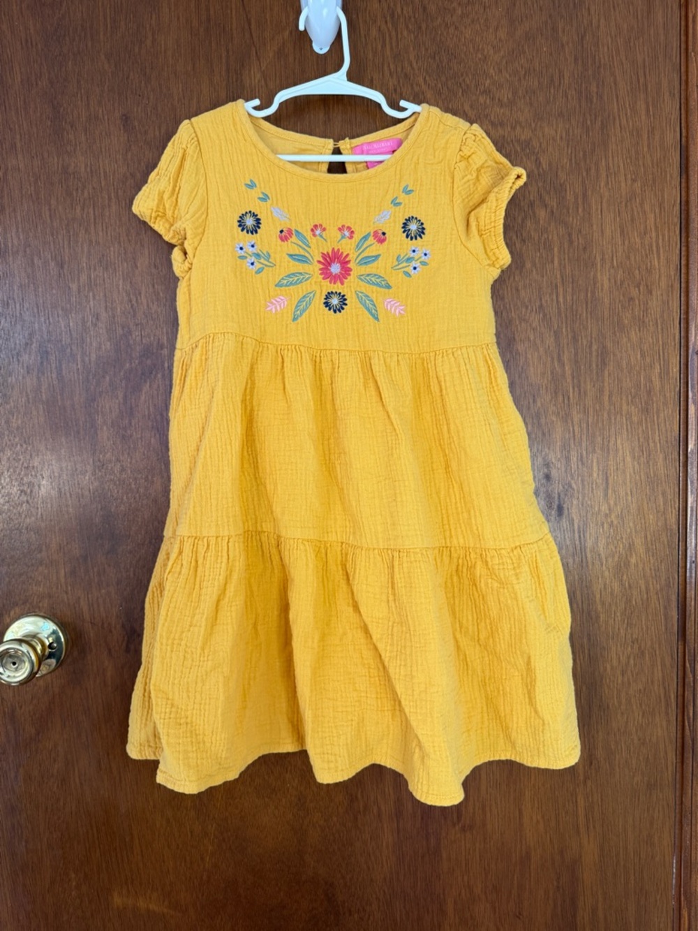 Isaac Mizrahi Mustard Yellow Embroidered Tiered Dress in size 7/8